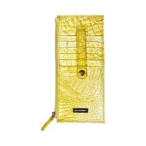 Brahmin Yellow Croc Embossed Leather Credit Card Wallet ID Case Zip Pouch Slim